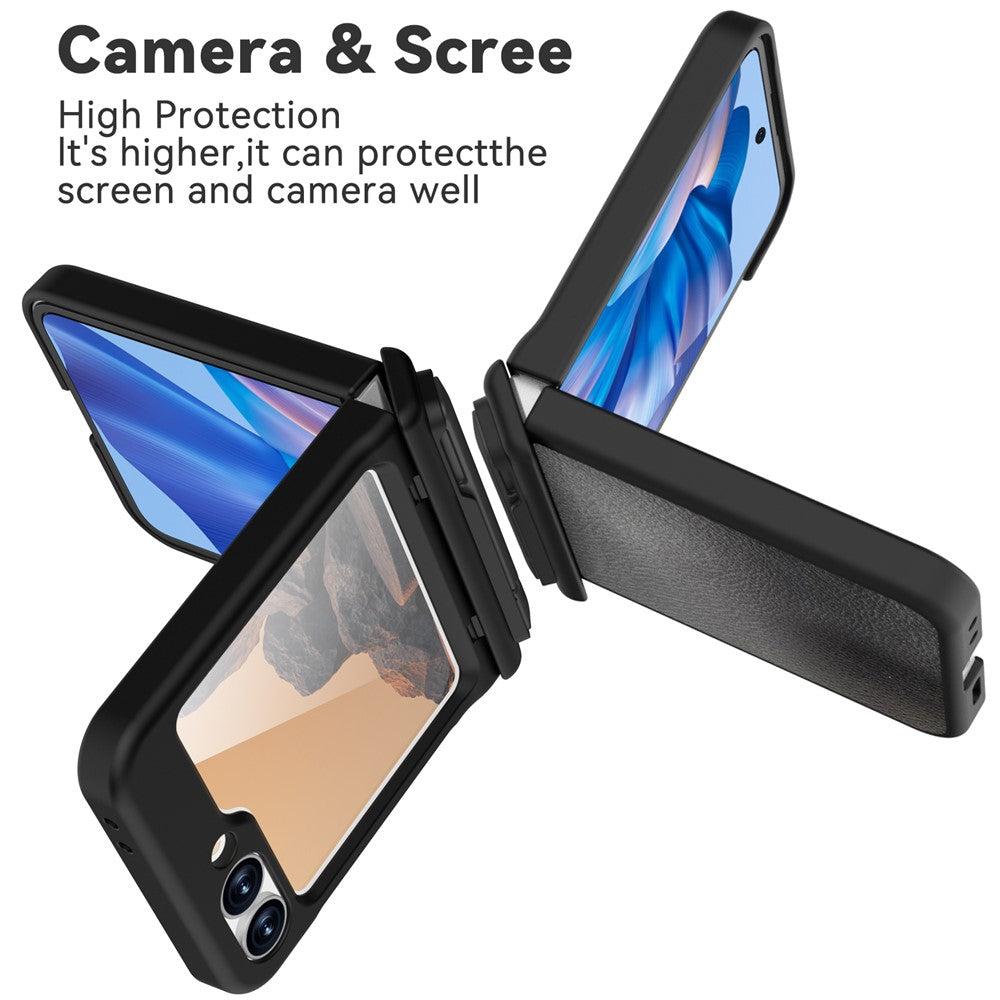 GW181 For Samsung Galaxy Z Flip7 FE 5G / Flip6 5G Kickstand Case Litchi Texture PU + PC Phone Back Cover - Black