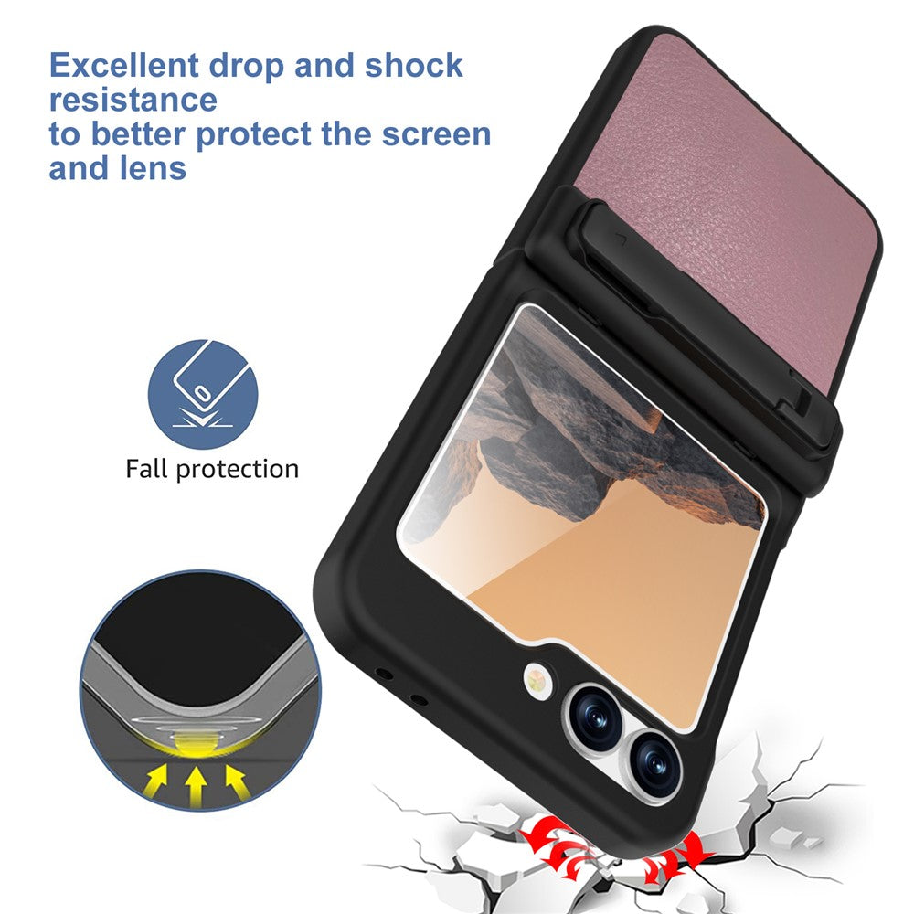 GW181 For Samsung Galaxy Z Flip7 FE 5G / Flip6 5G Kickstand Case Litchi Texture PU + PC Phone Back Cover - Light Pink