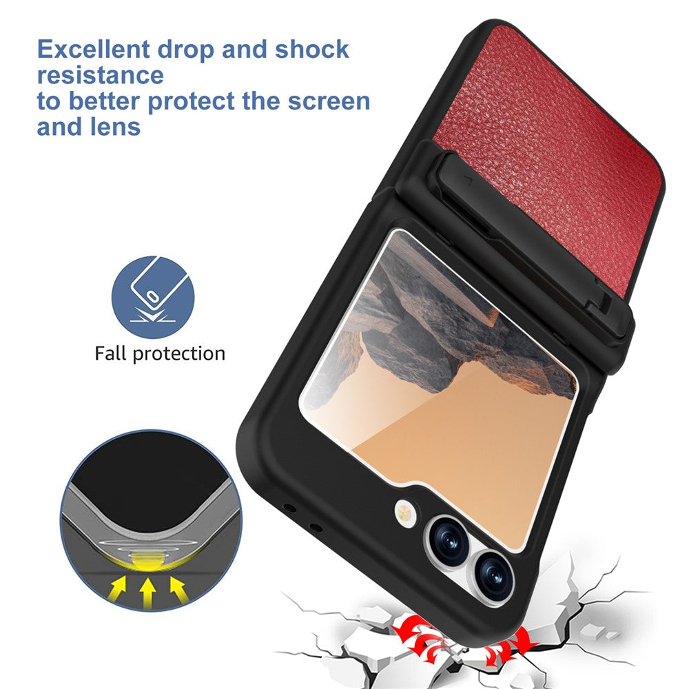 GW181 For Samsung Galaxy Z Flip7 FE 5G / Flip6 5G Kickstand Case Litchi Texture PU + PC Phone Back Cover - Dark Red
