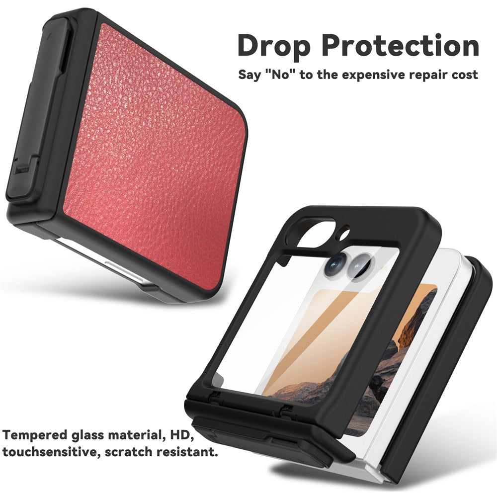 GW181 For Samsung Galaxy Z Flip7 FE 5G / Flip6 5G Kickstand Case Litchi Texture PU + PC Phone Back Cover - Dark Red