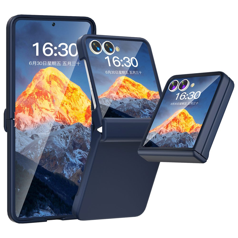 For Samsung Galaxy Z Flip7 5G Case Hinge Protection Hard PC Phone Cover Built-In Screen Film - Dark Blue