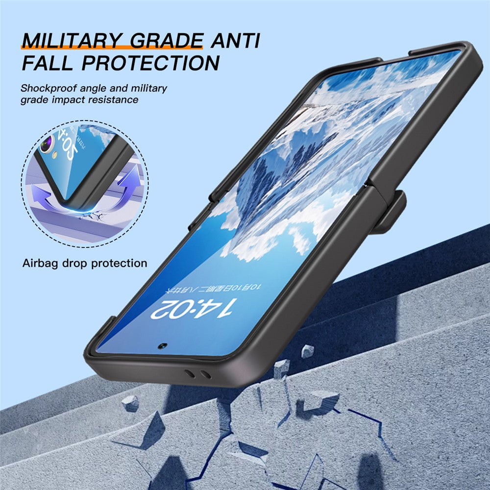 For Samsung Galaxy Z Flip7 5G Case Hinge Protection Hard PC Phone Cover Built-In Screen Film - Black