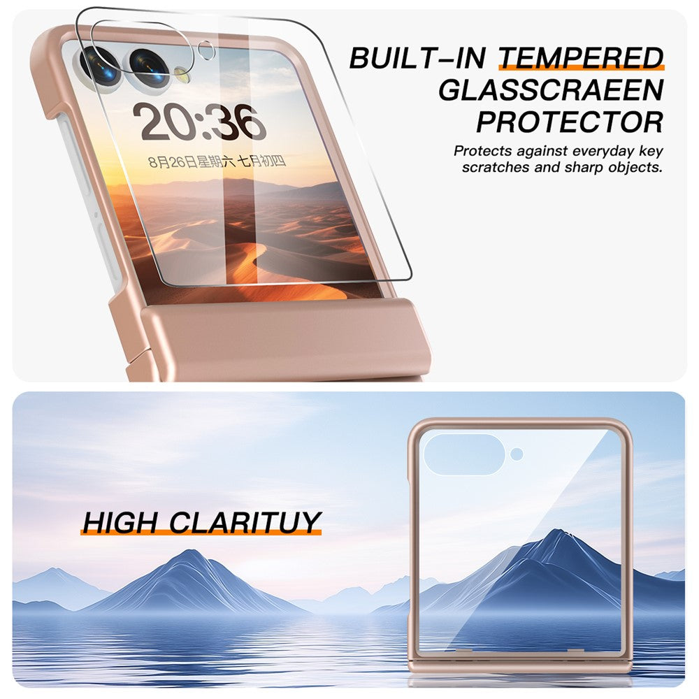 For Samsung Galaxy Z Flip7 5G Case Hinge Protection Hard PC Phone Cover Built-In Screen Film - Rose Gold