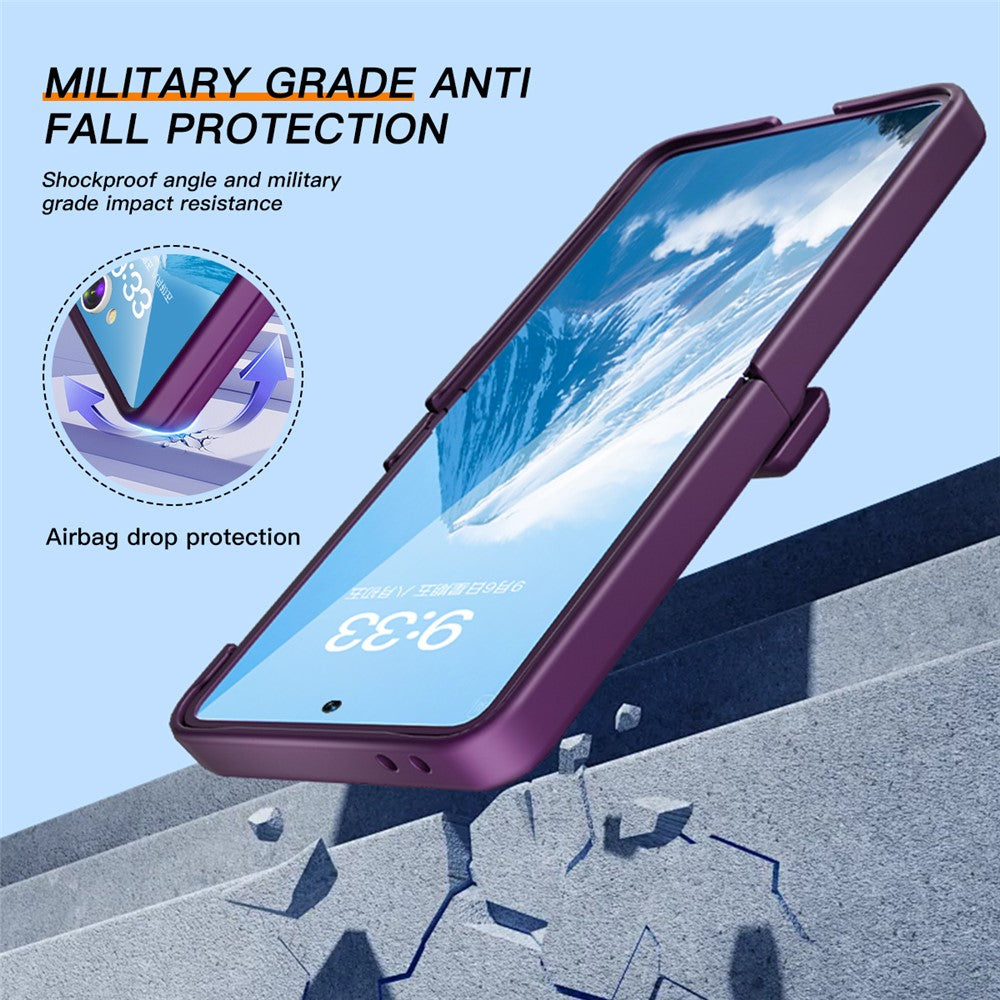 For Samsung Galaxy Z Flip7 5G Case Hinge Protection Hard PC Phone Cover Built-In Screen Film - Dark Purple
