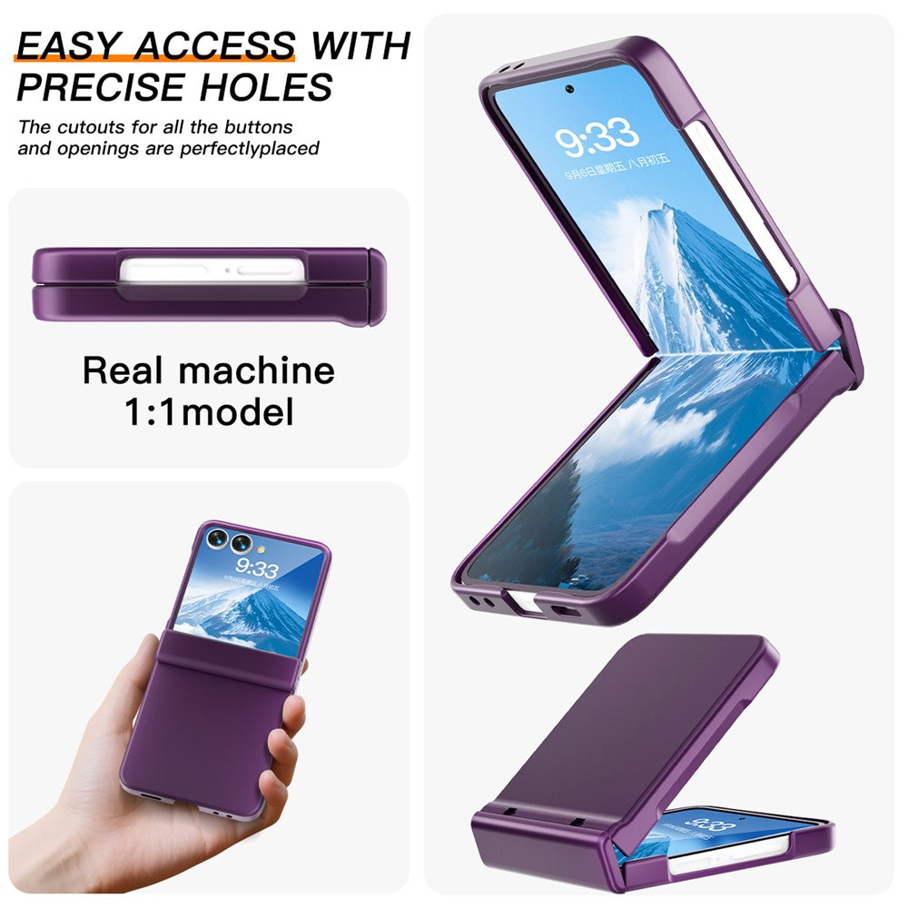 For Samsung Galaxy Z Flip7 5G Case Hinge Protection Hard PC Phone Cover Built-In Screen Film - Dark Purple