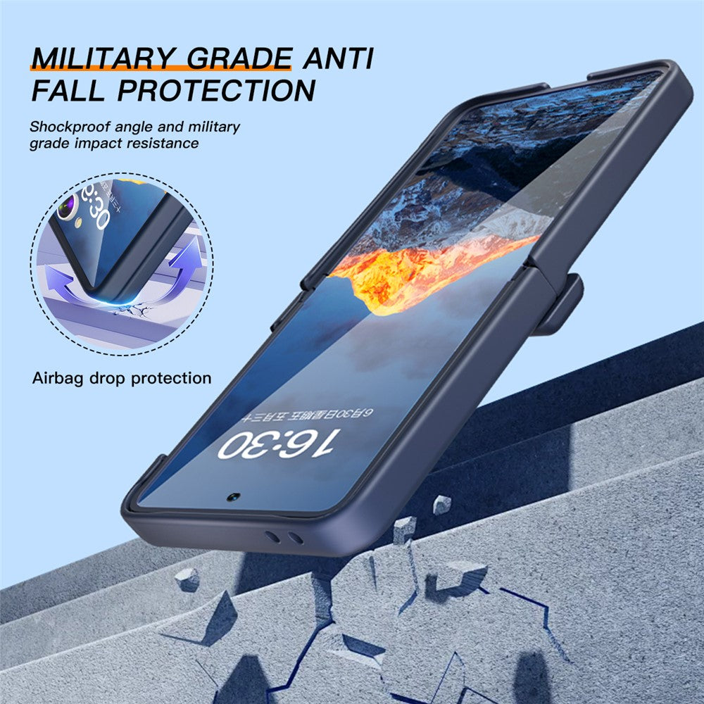 For Samsung Galaxy Z Flip7 5G Kickstand Case Hinge Protection Hard PC Phone Cover Built-In Screen Film - Dark Blue