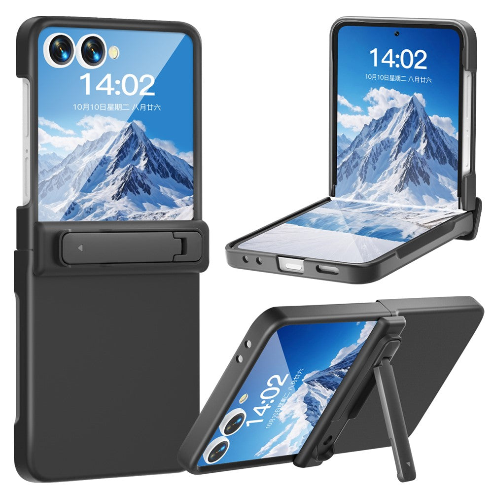 For Samsung Galaxy Z Flip7 5G Kickstand Case Hinge Protection Hard PC Phone Cover Built-In Screen Film - Black