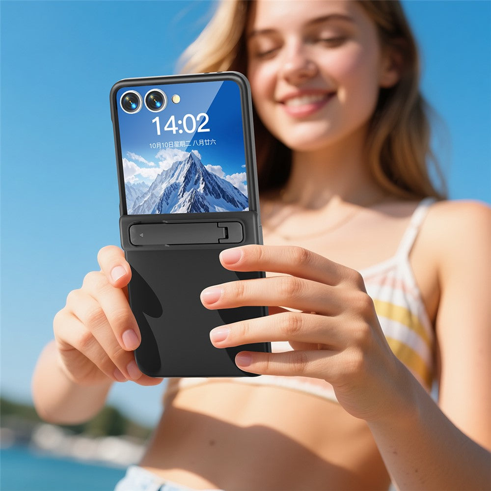 For Samsung Galaxy Z Flip7 5G Kickstand Case Hinge Protection Hard PC Phone Cover Built-In Screen Film - Black