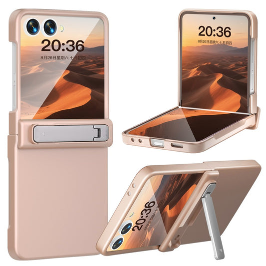 For Samsung Galaxy Z Flip7 5G Kickstand Case Hinge Protection Hard PC Phone Cover Built-In Screen Film - Rose Gold