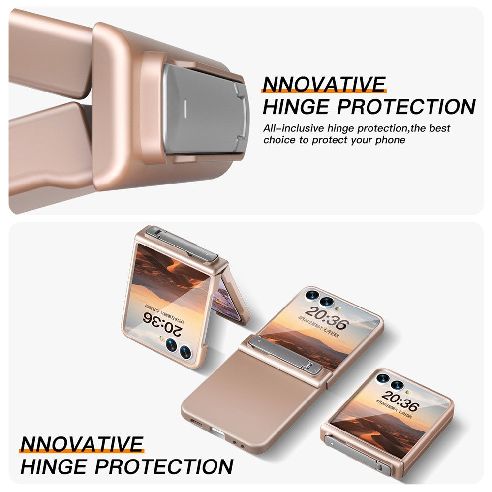 For Samsung Galaxy Z Flip7 5G Kickstand Case Hinge Protection Hard PC Phone Cover Built-In Screen Film - Rose Gold