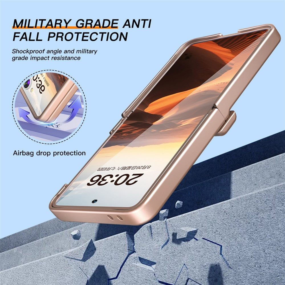 For Samsung Galaxy Z Flip7 5G Kickstand Case Hinge Protection Hard PC Phone Cover Built-In Screen Film - Rose Gold
