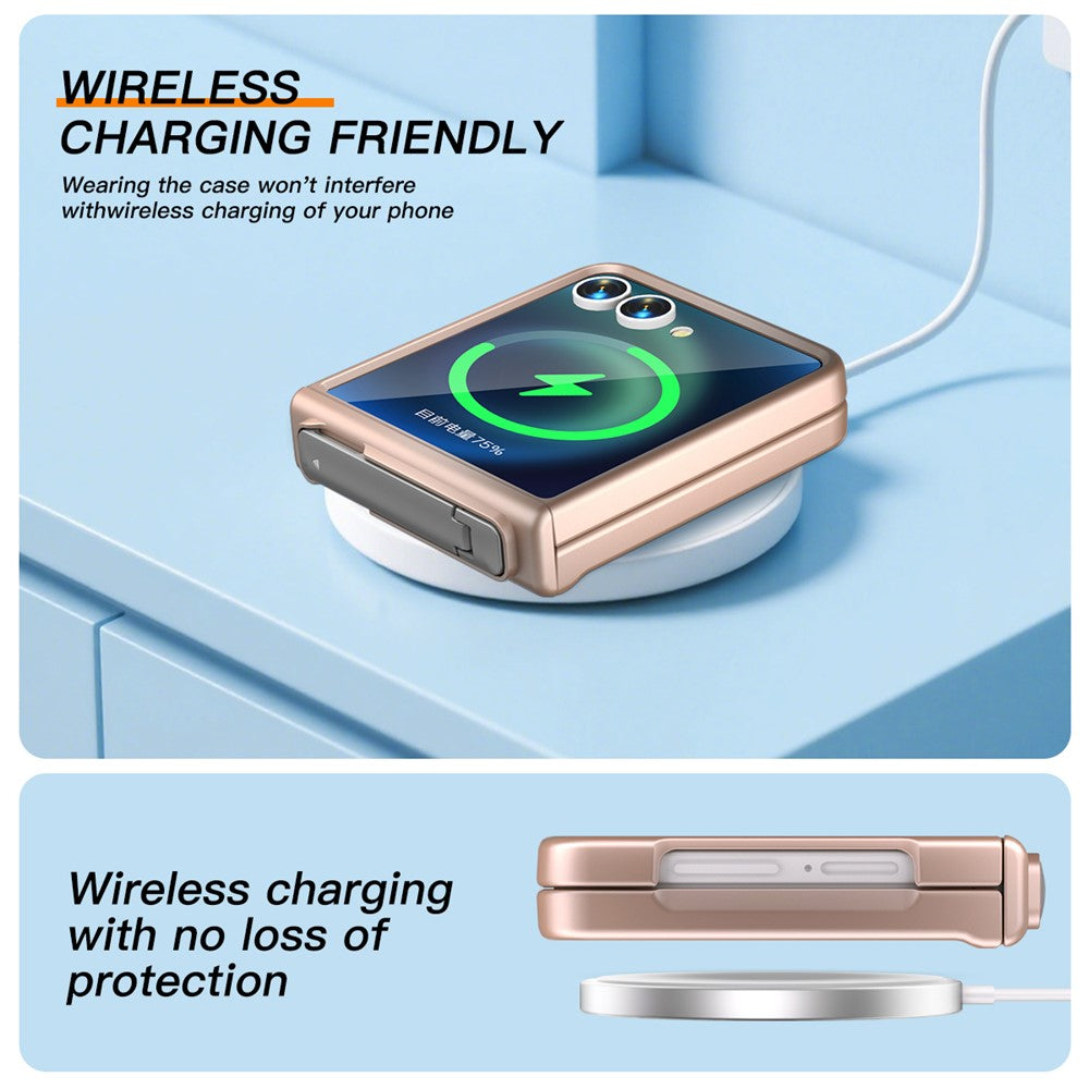 For Samsung Galaxy Z Flip7 5G Kickstand Case Hinge Protection Hard PC Phone Cover Built-In Screen Film - Rose Gold