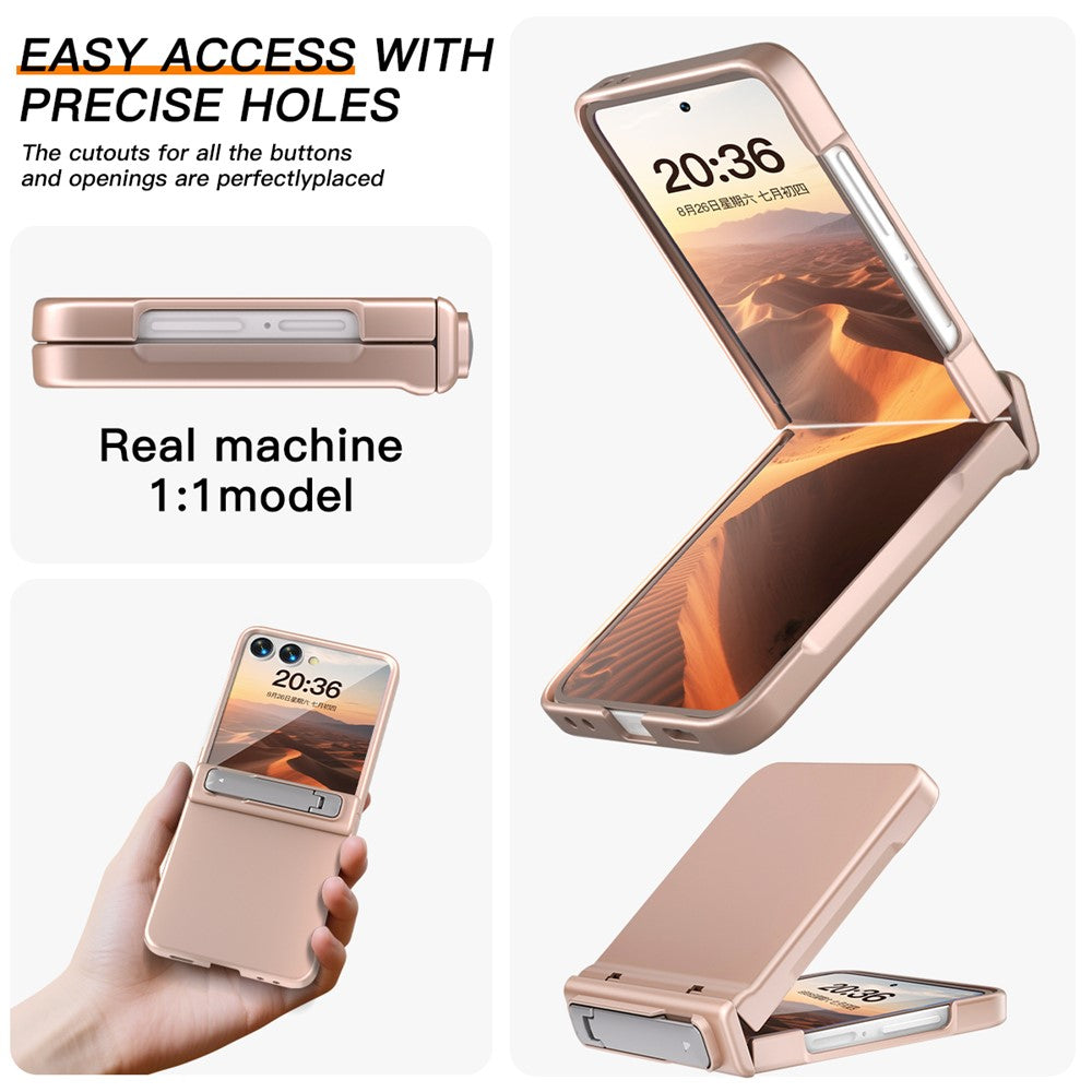 For Samsung Galaxy Z Flip7 5G Kickstand Case Hinge Protection Hard PC Phone Cover Built-In Screen Film - Rose Gold