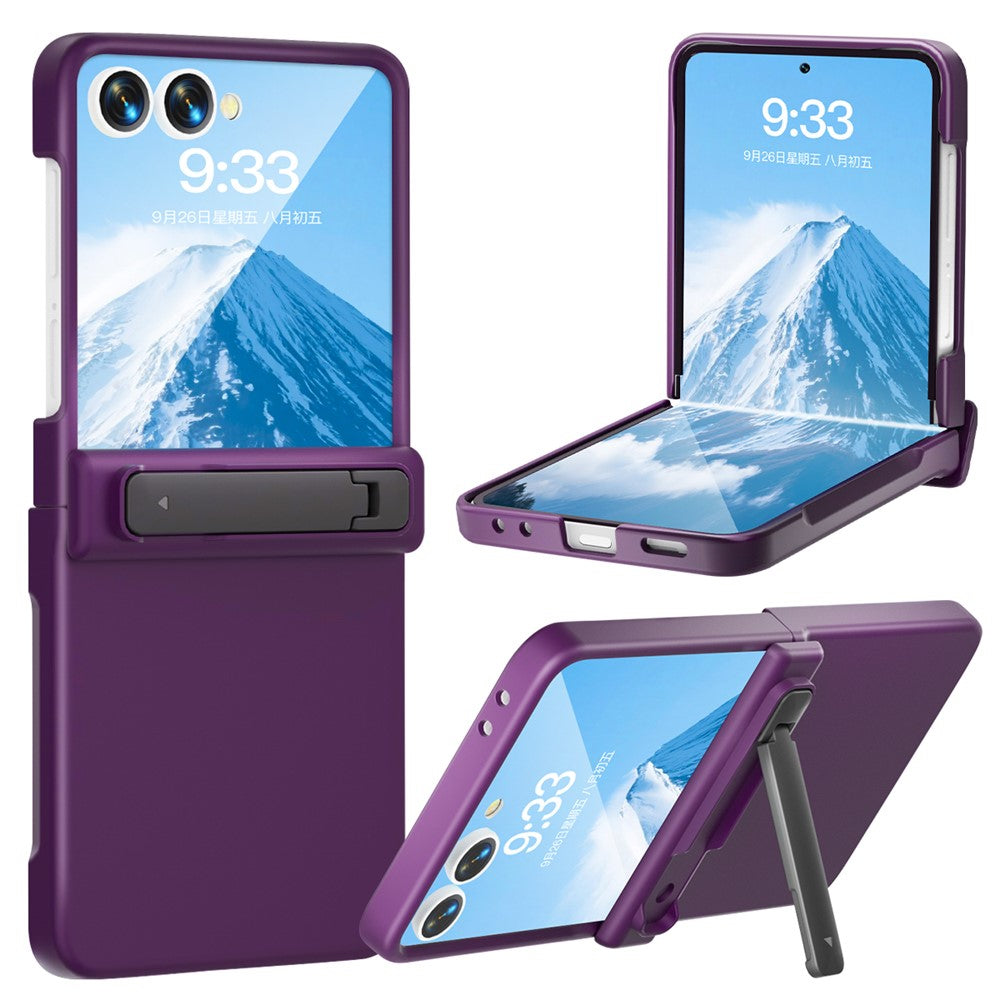 For Samsung Galaxy Z Flip7 5G Kickstand Case Hinge Protection Hard PC Phone Cover Built-In Screen Film - Dark Purple