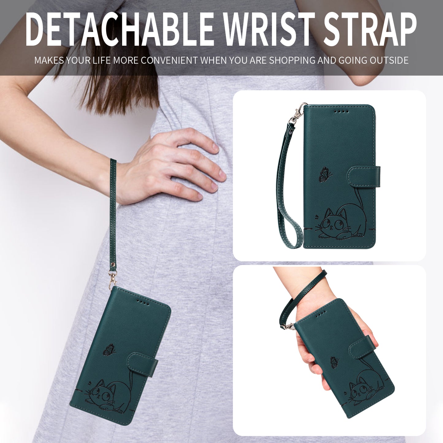 For Oppo Reno14 Pro 5G (China) / Oppo Reno14 Pro 5G (Global) Case Cat Pattern Imprint Leather Phone Cover with Wrist Strap - Blue