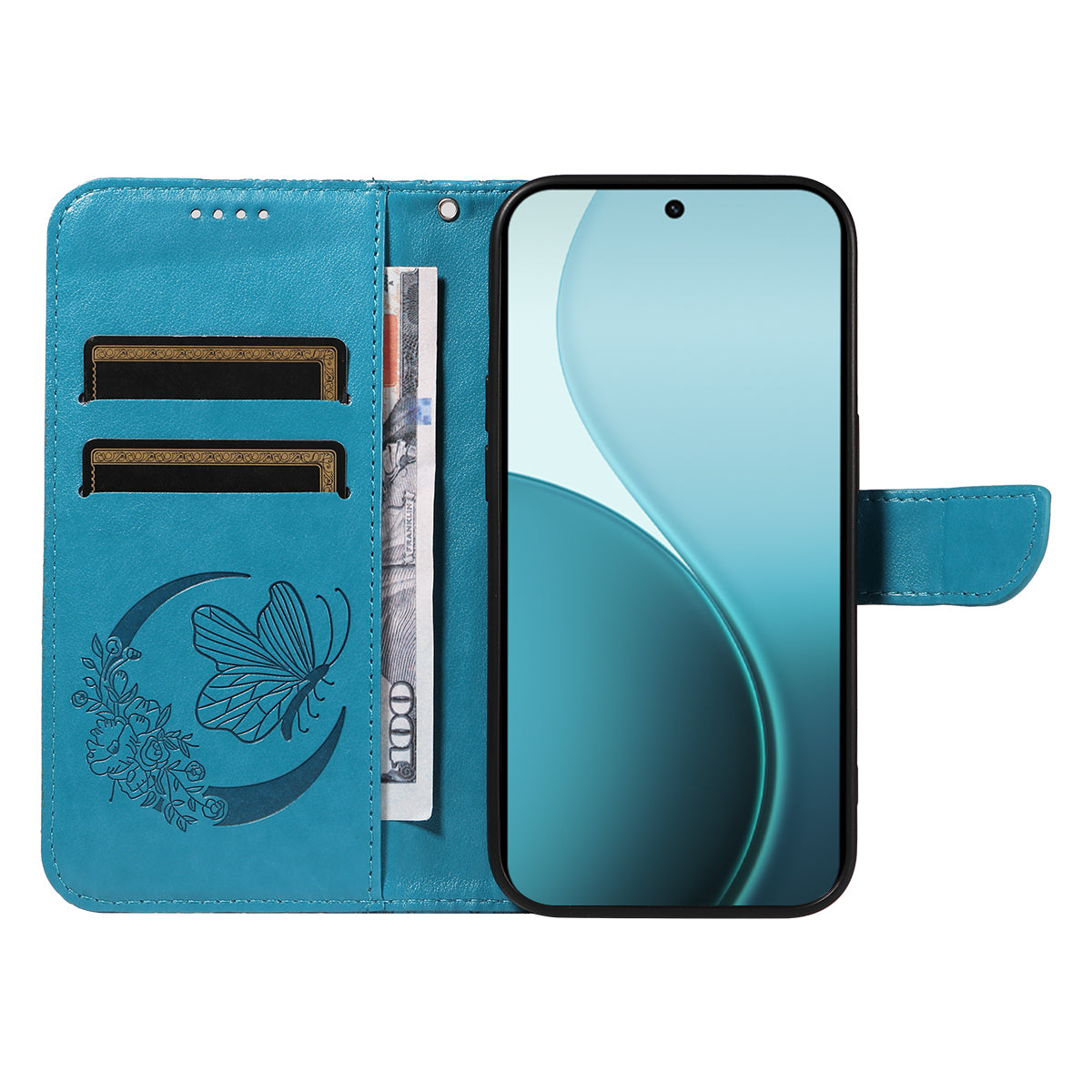 For Oppo Reno14 Pro 5G (China) / Oppo Reno14 Pro 5G (Global) Case Butterfly Pattern PU Leather Folio Flip Phone Cover - Blue