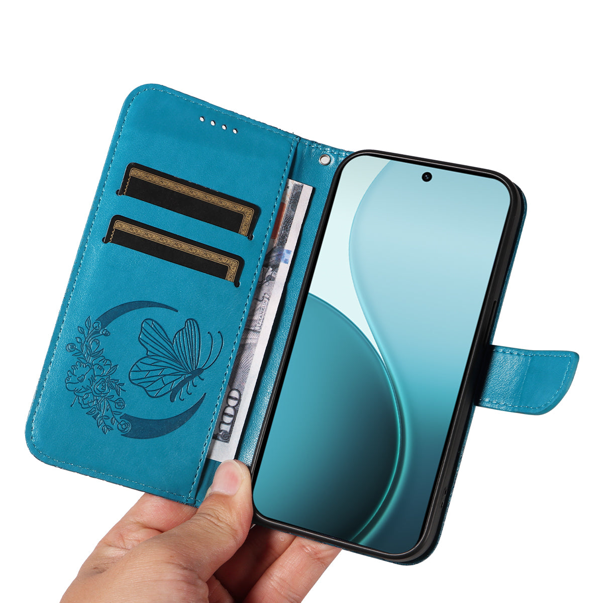 For Oppo Reno14 Pro 5G (China) / Oppo Reno14 Pro 5G (Global) Case Butterfly Pattern PU Leather Folio Flip Phone Cover - Blue