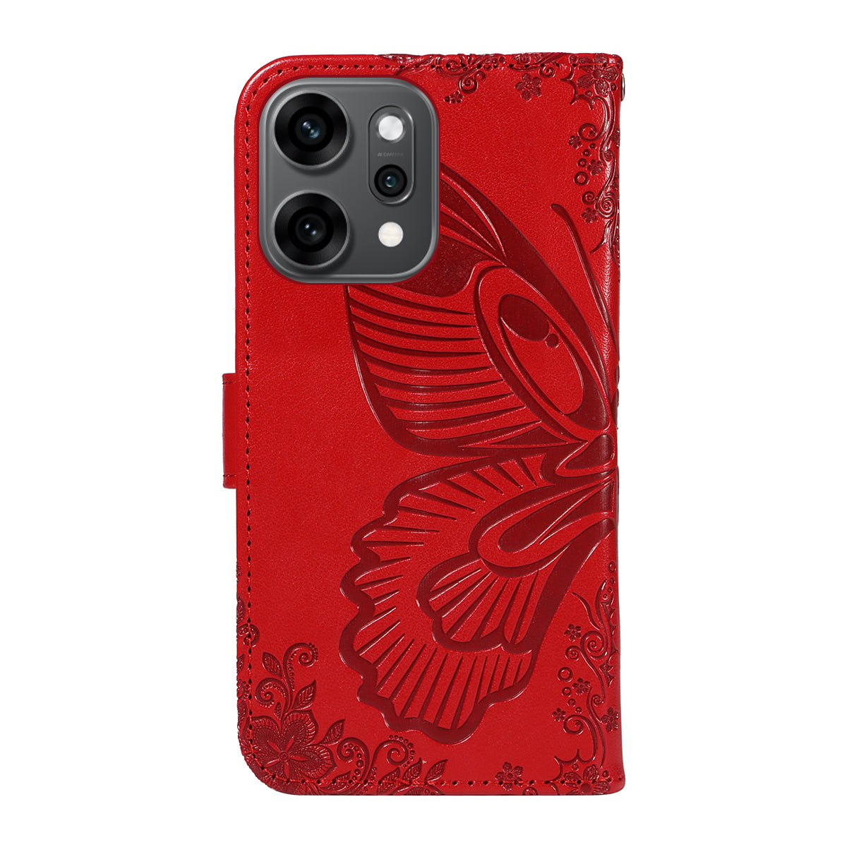 For Oppo Reno14 Pro 5G (China) / Oppo Reno14 Pro 5G (Global) Case Butterfly Pattern PU Leather Folio Flip Phone Cover - Red