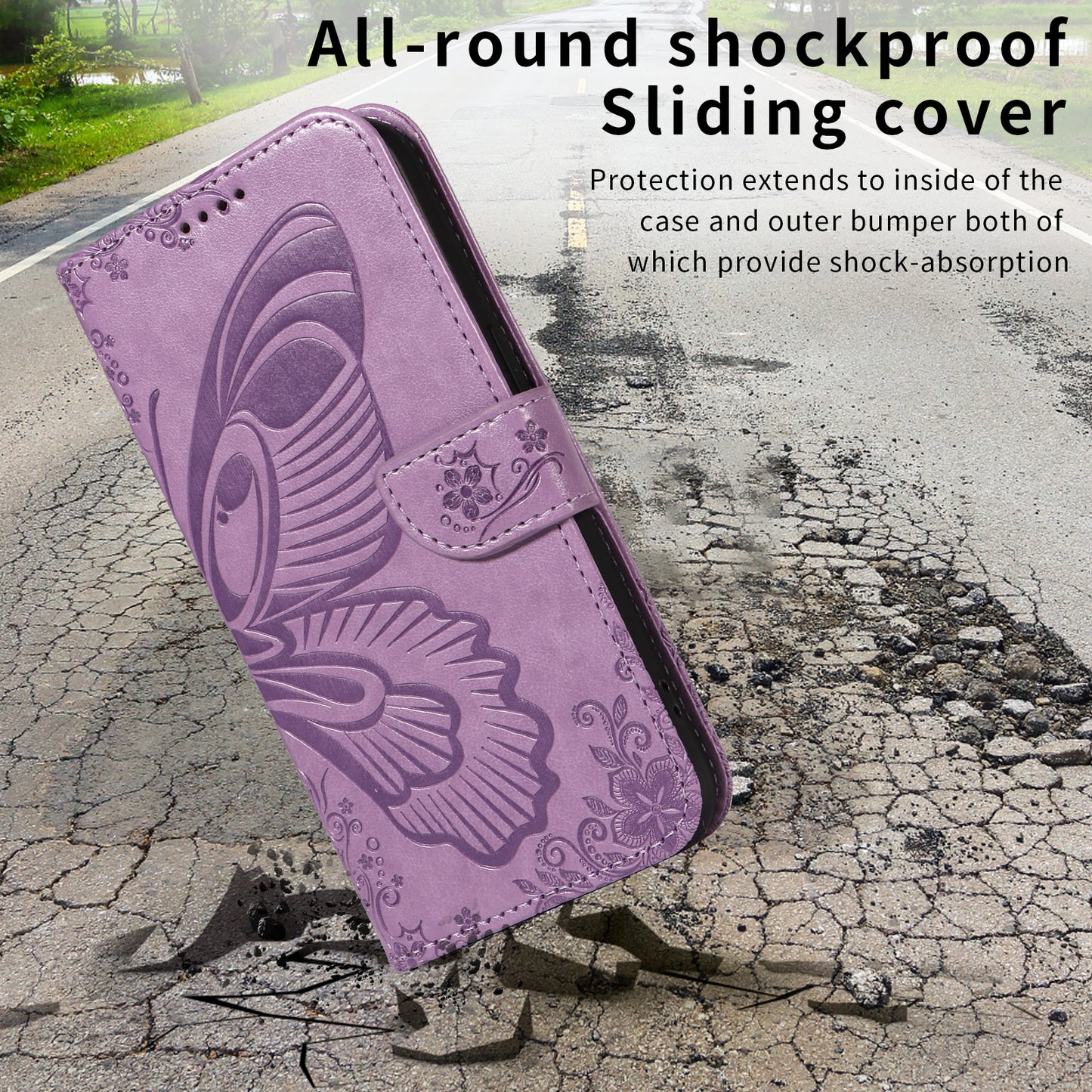 For Oppo Reno14 Pro 5G (China) / Oppo Reno14 Pro 5G (Global) Case Butterfly Pattern PU Leather Folio Flip Phone Cover - Light Purple