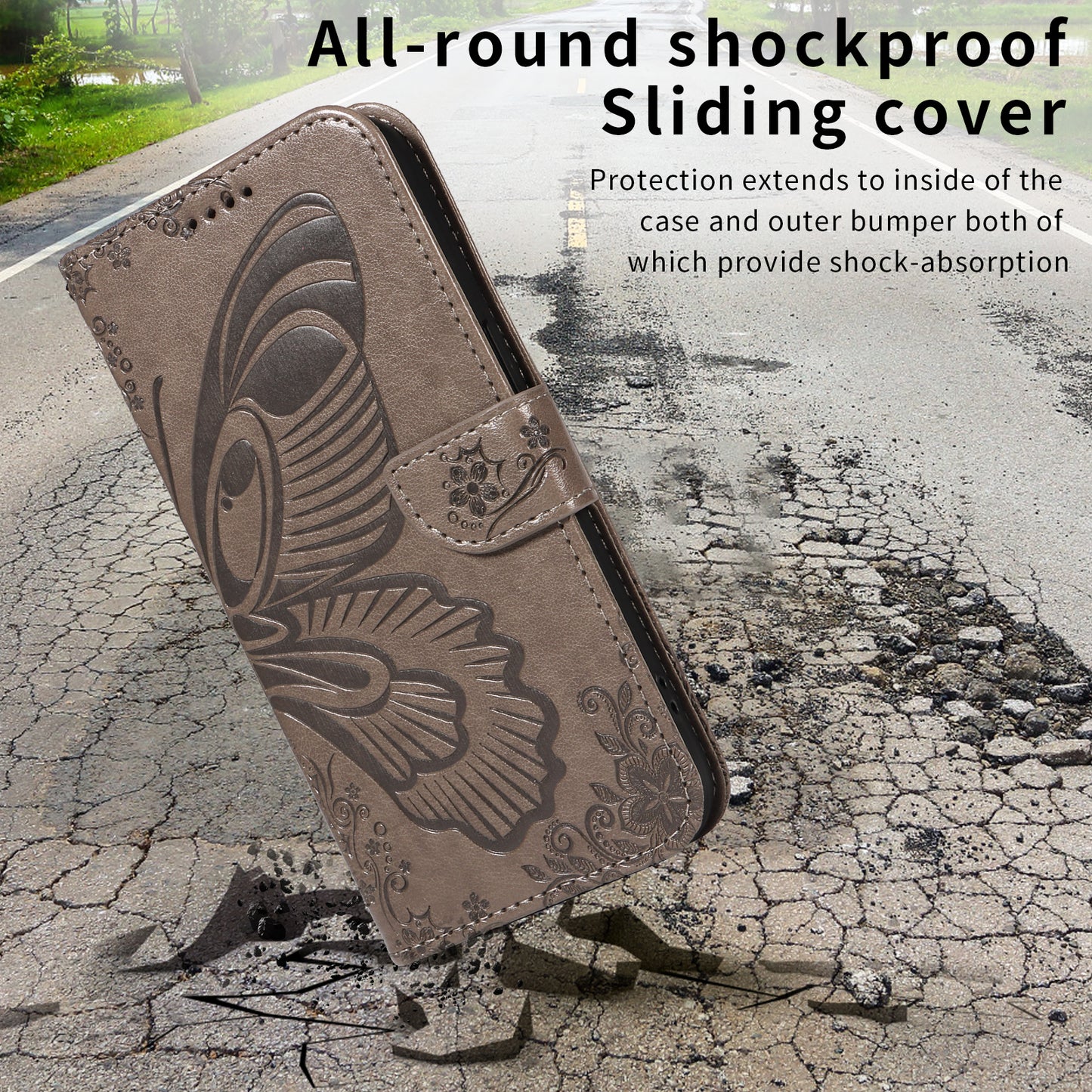 For Oppo Reno14 Pro 5G (China) / Oppo Reno14 Pro 5G (Global) Case Butterfly Pattern PU Leather Folio Flip Phone Cover - Grey