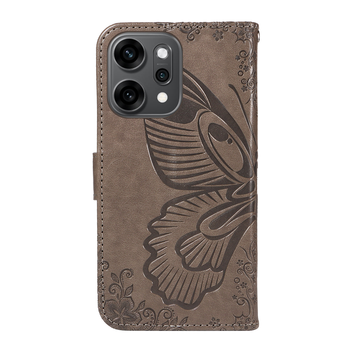 For Oppo Reno14 Pro 5G (China) / Oppo Reno14 Pro 5G (Global) Case Butterfly Pattern PU Leather Folio Flip Phone Cover - Grey