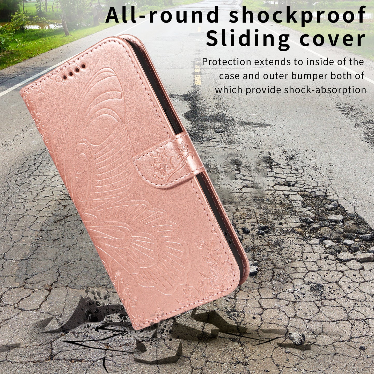 For Oppo Reno14 Pro 5G (China) / Oppo Reno14 Pro 5G (Global) Case Butterfly Pattern PU Leather Folio Flip Phone Cover - Rose Gold