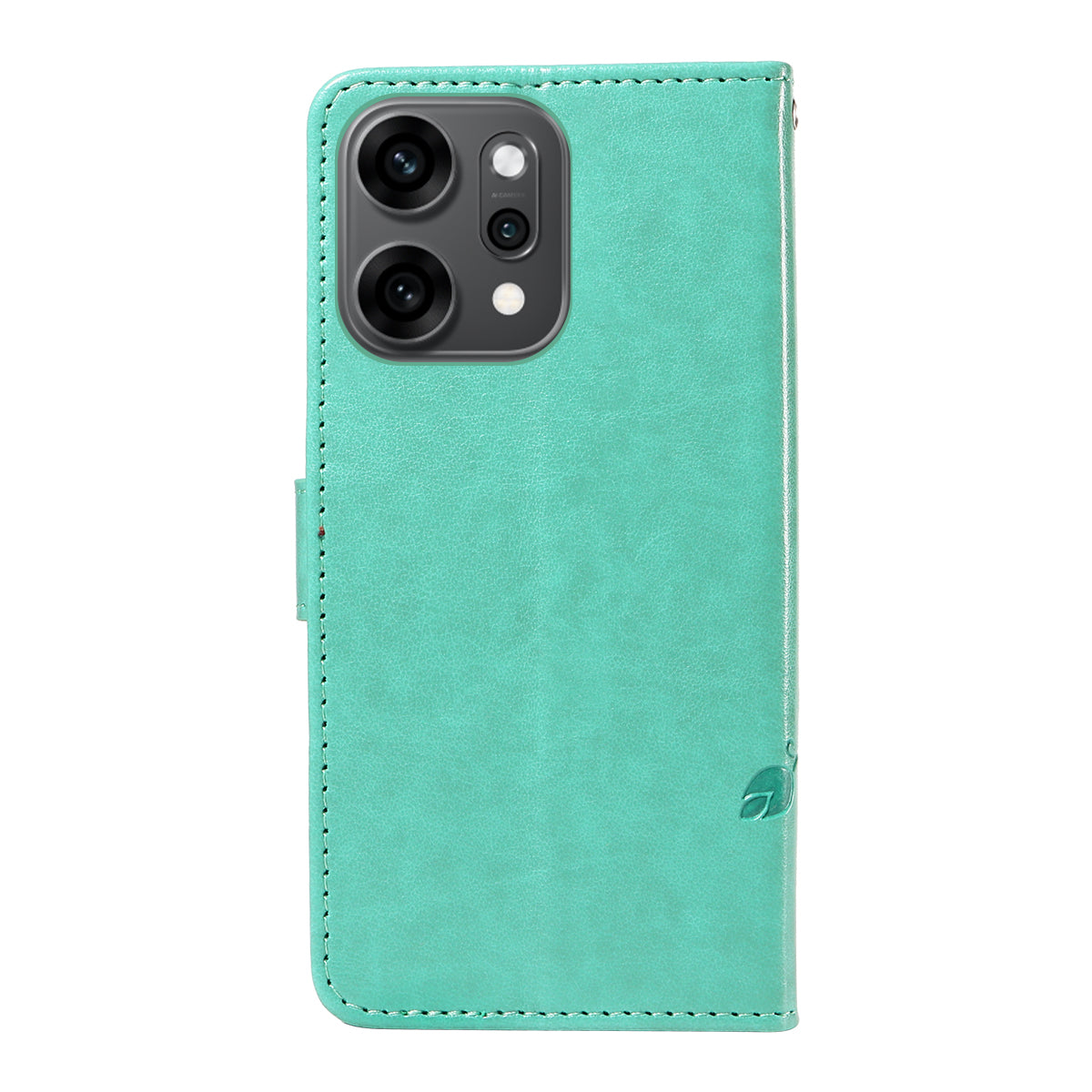 For Oppo Reno14 Pro 5G (China) / Oppo Reno14 Pro 5G (Global) PU Leather Cases Flower Pattern Wallet Stand Phone Cover with Strap - Green