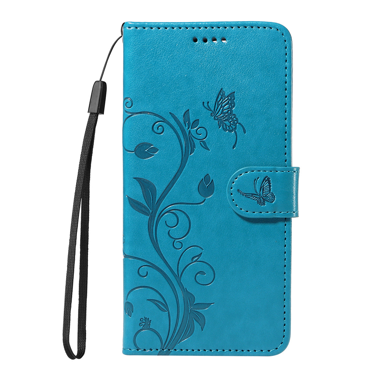 For Oppo Reno14 Pro 5G (China) / Oppo Reno14 Pro 5G (Global) PU Leather Cases Flower Pattern Wallet Stand Phone Cover with Strap - Blue