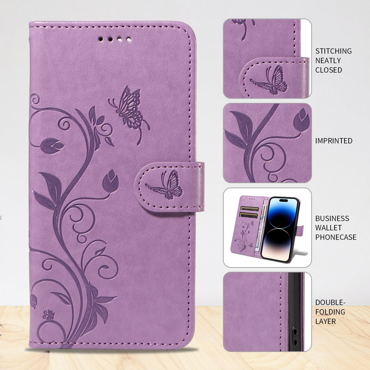 For Oppo Reno14 Pro 5G (China) / Oppo Reno14 Pro 5G (Global) PU Leather Cases Flower Pattern Wallet Stand Phone Cover with Strap - Light Purple