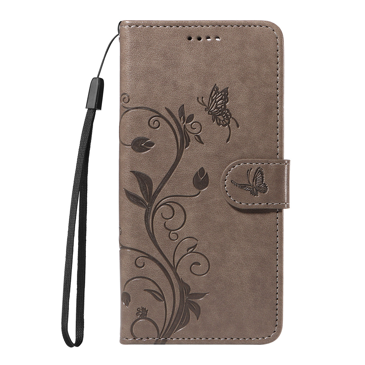 For Oppo Reno14 Pro 5G (China) / Oppo Reno14 Pro 5G (Global) PU Leather Cases Flower Pattern Wallet Stand Phone Cover with Strap - Grey