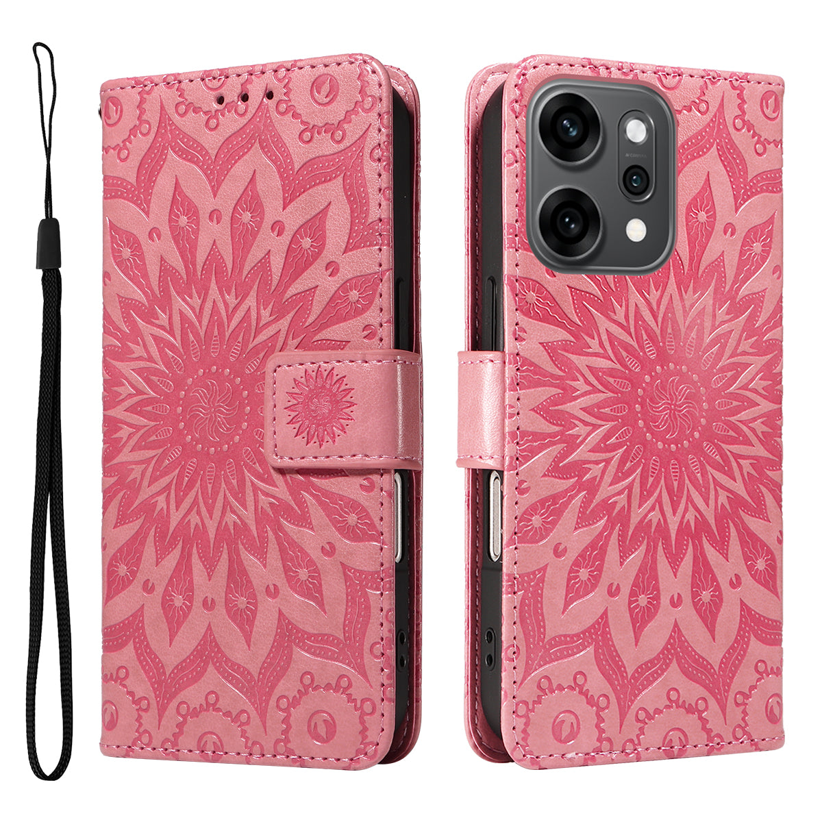 For Oppo Reno14 Pro 5G (China) / Oppo Reno14 Pro 5G (Global) Leather Wallet Case Sunflower Imprinted Phone Cover - Pink