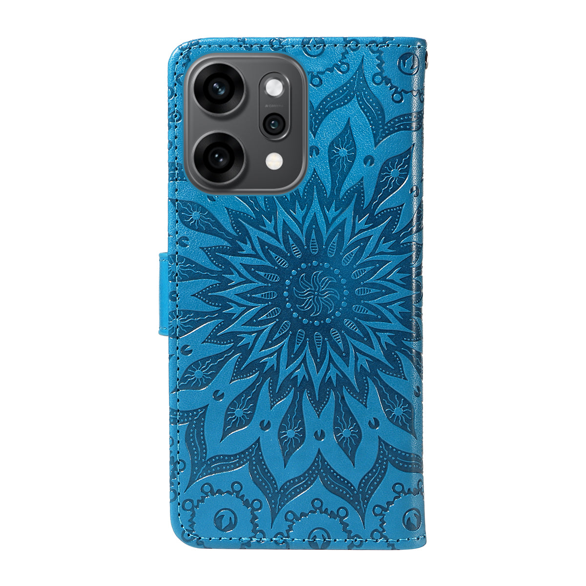 For Oppo Reno14 Pro 5G (China) / Oppo Reno14 Pro 5G (Global) Leather Wallet Case Sunflower Imprinted Phone Cover - Blue