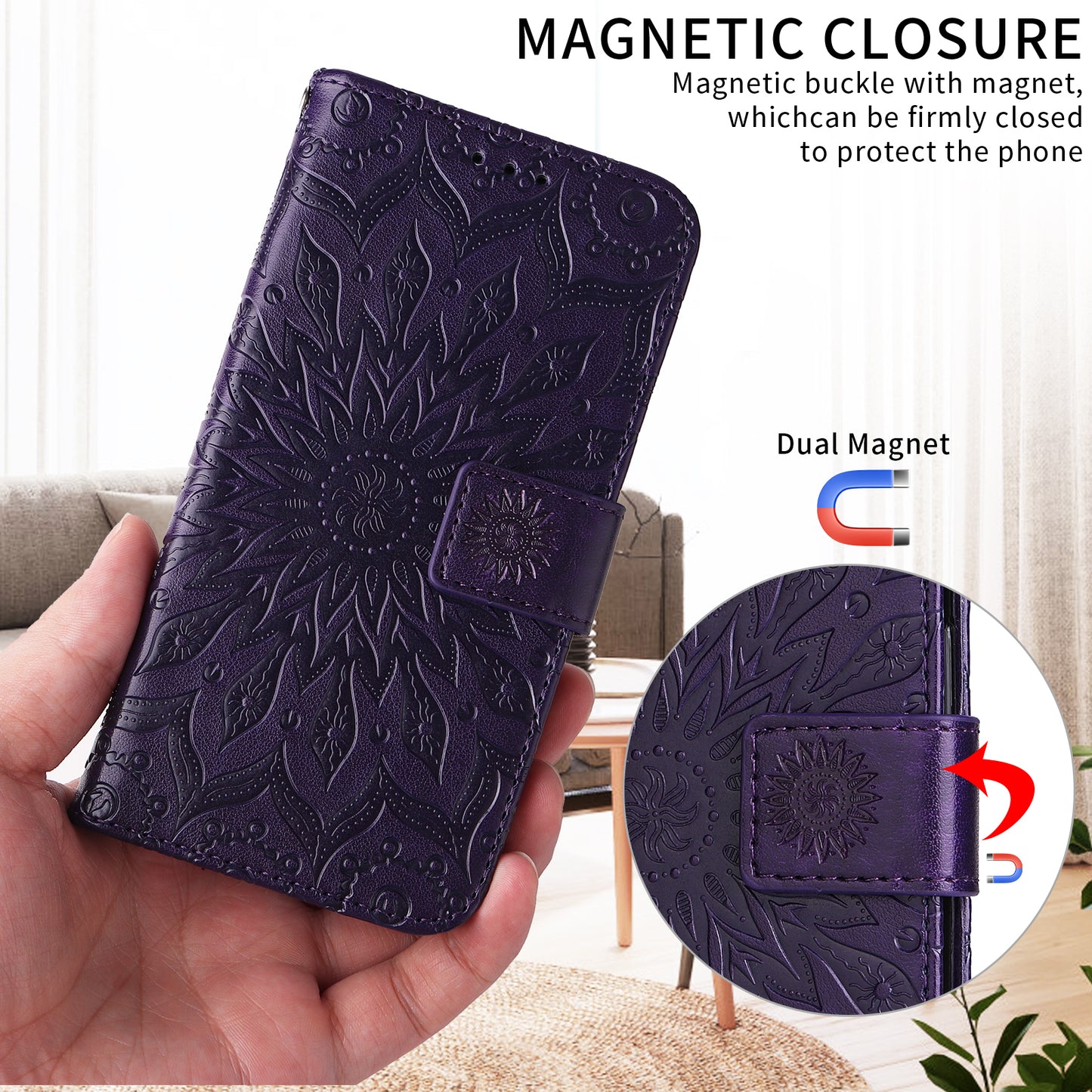 For Oppo Reno14 Pro 5G (China) / Oppo Reno14 Pro 5G (Global) Leather Wallet Case Sunflower Imprinted Phone Cover - Purple
