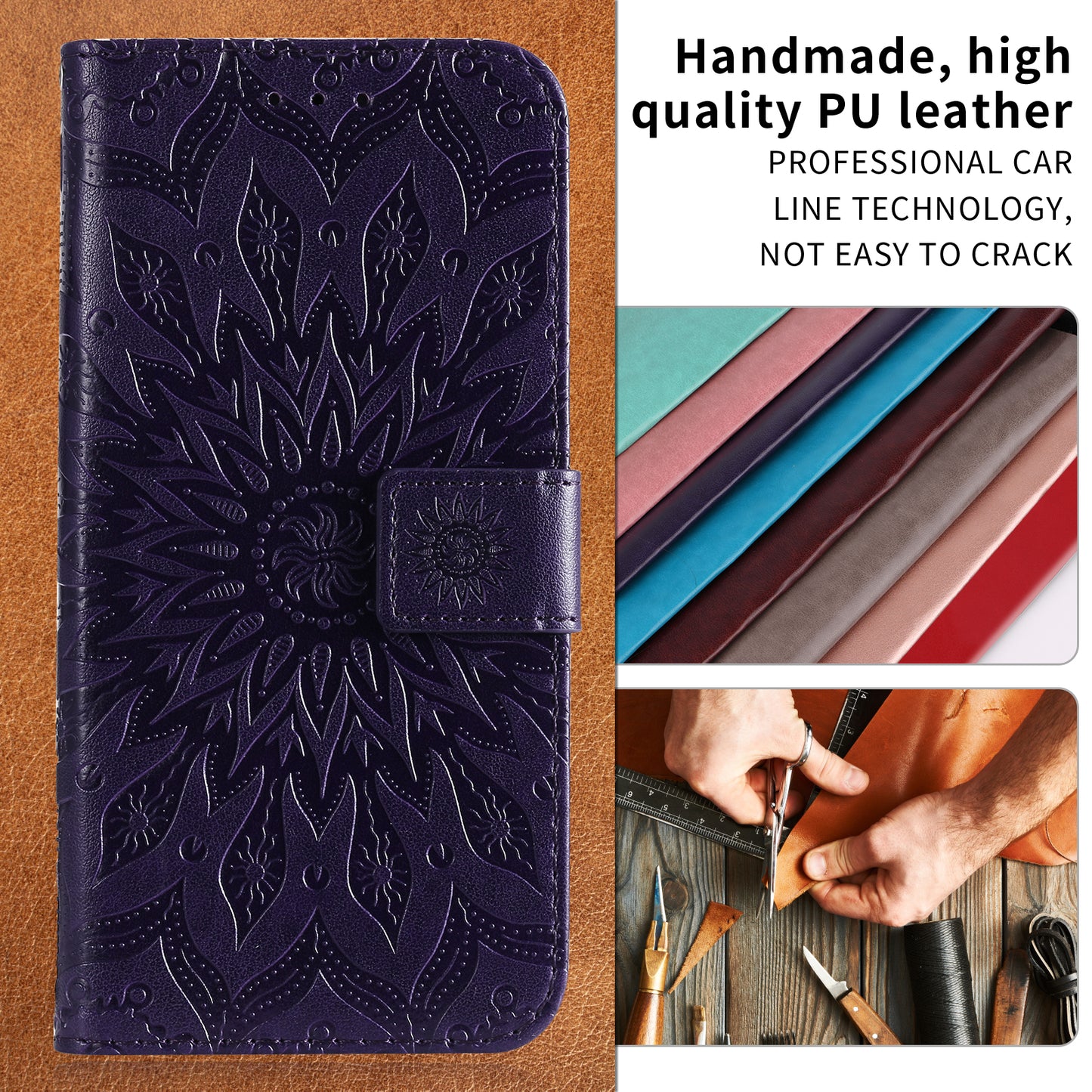 For Oppo Reno14 Pro 5G (China) / Oppo Reno14 Pro 5G (Global) Leather Wallet Case Sunflower Imprinted Phone Cover - Purple