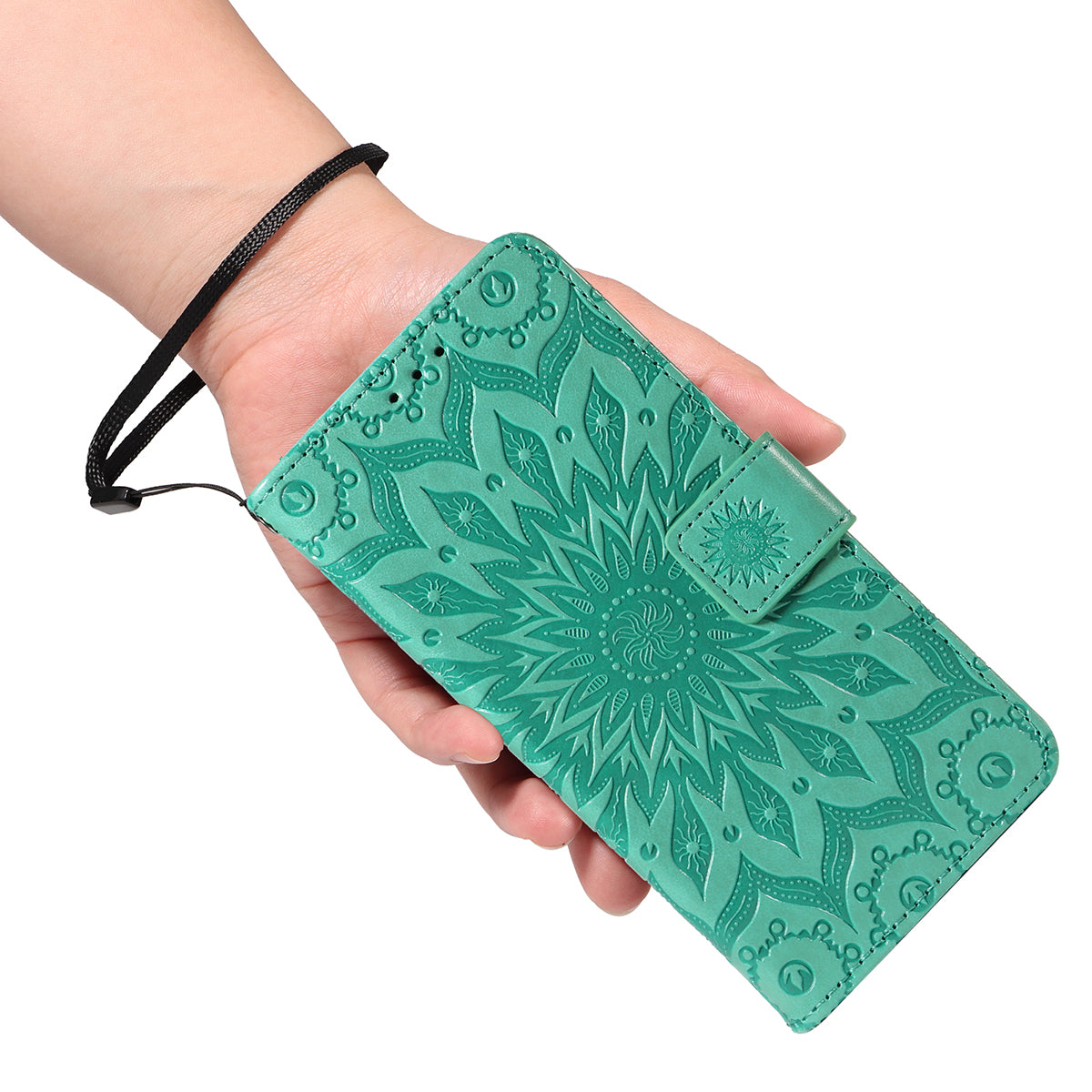 For Oppo Reno14 Pro 5G (China) / Oppo Reno14 Pro 5G (Global) Leather Wallet Case Sunflower Imprinted Phone Cover - Green