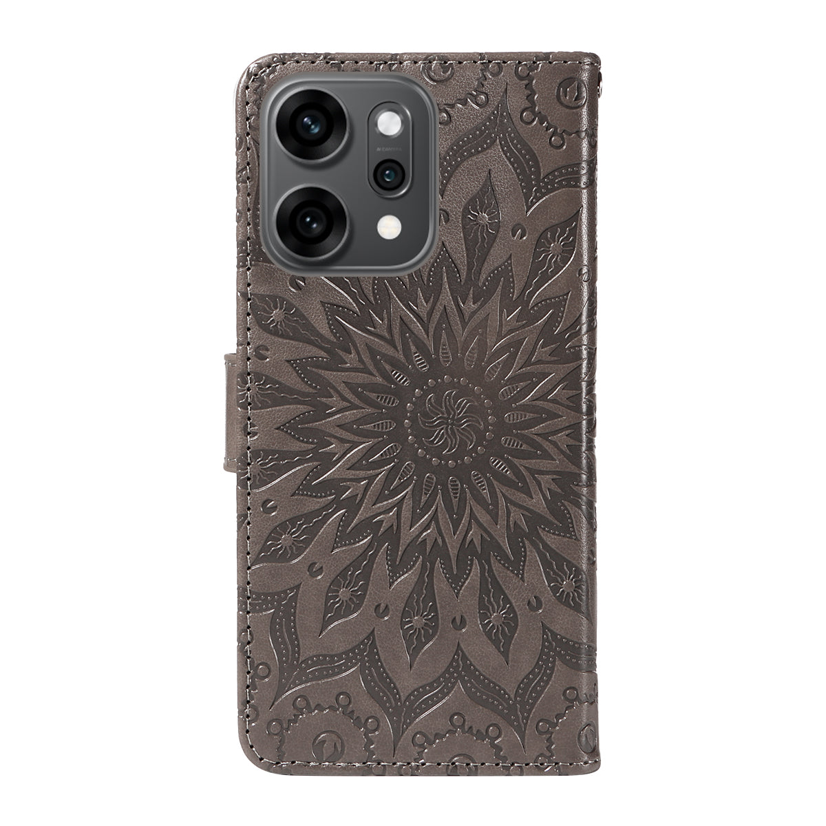 For Oppo Reno14 Pro 5G (China) / Oppo Reno14 Pro 5G (Global) Leather Wallet Case Sunflower Imprinted Phone Cover - Grey