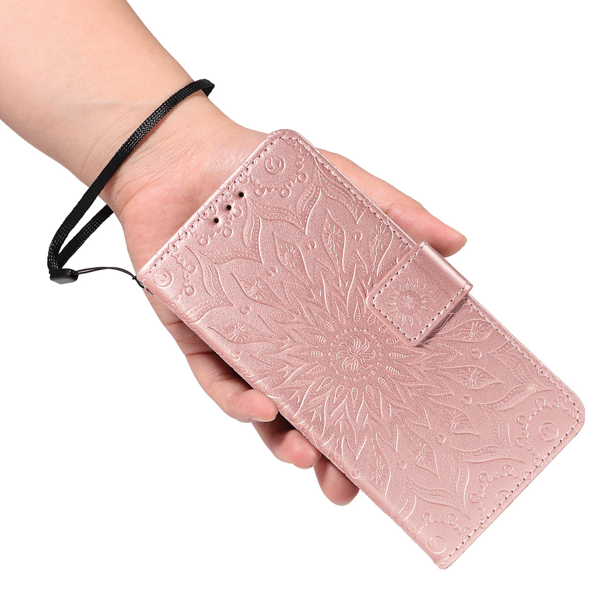 For Oppo Reno14 Pro 5G (China) / Oppo Reno14 Pro 5G (Global) Leather Wallet Case Sunflower Imprinted Phone Cover - Rose Gold