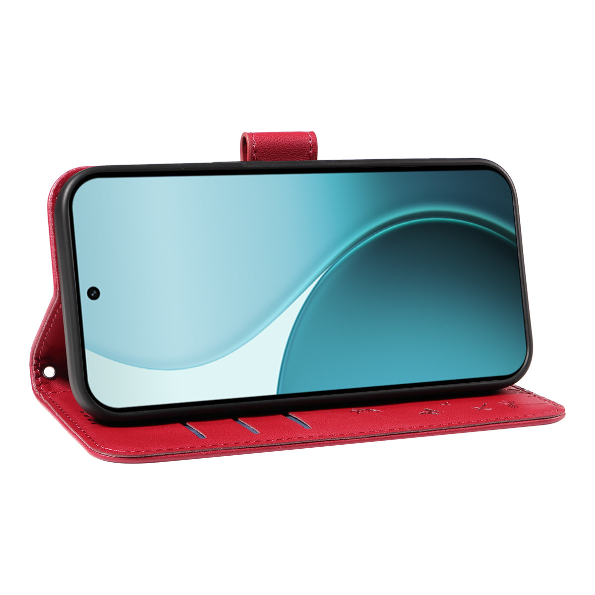 For Oppo Reno14 Pro 5G (China) / Oppo Reno14 Pro 5G (Global) Leather Wallet Case with Strap Dandelion Imprint Phone Stand Cover - Red