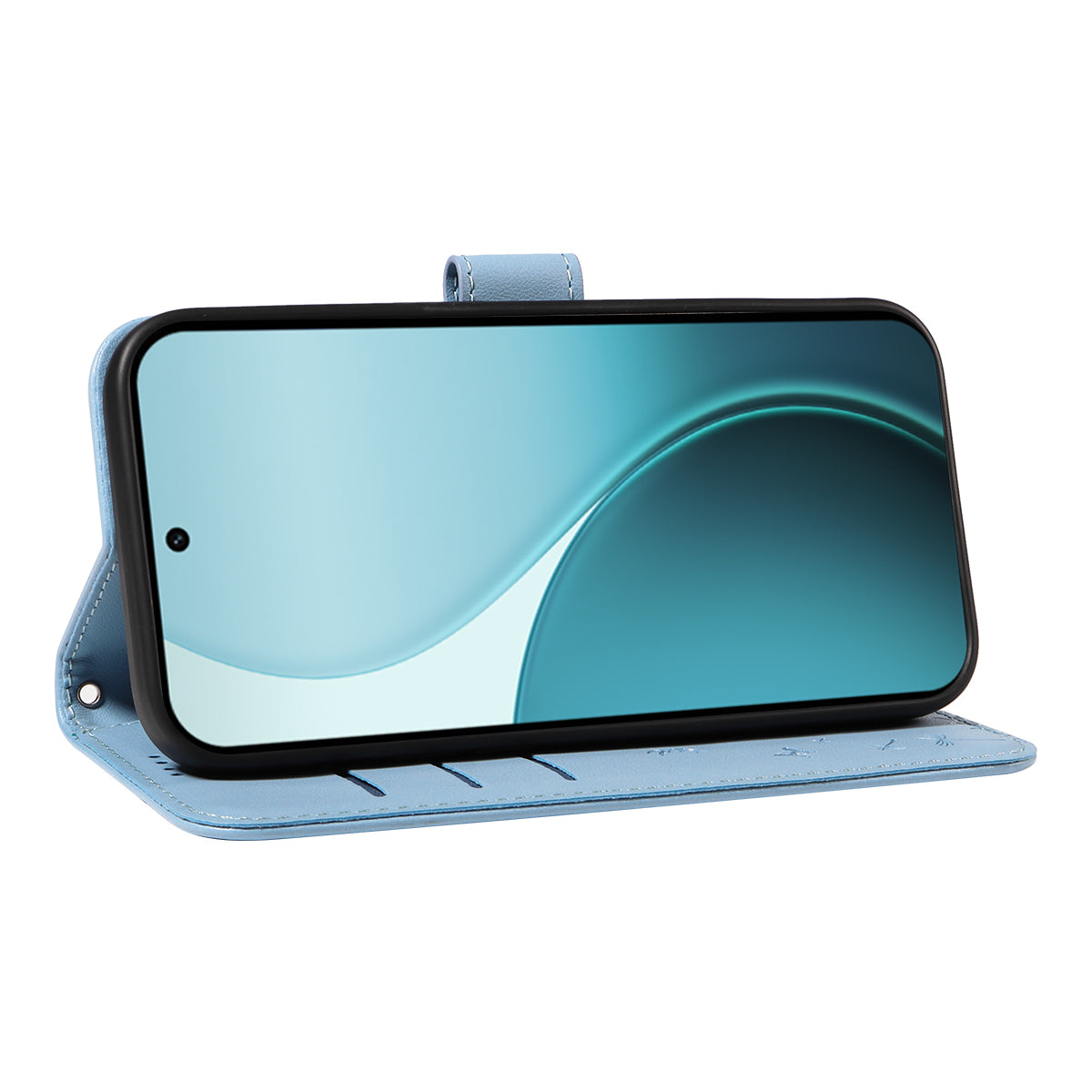 For Oppo Reno14 Pro 5G (China) / Oppo Reno14 Pro 5G (Global) Leather Wallet Case with Strap Dandelion Imprint Phone Stand Cover - Sky Blue