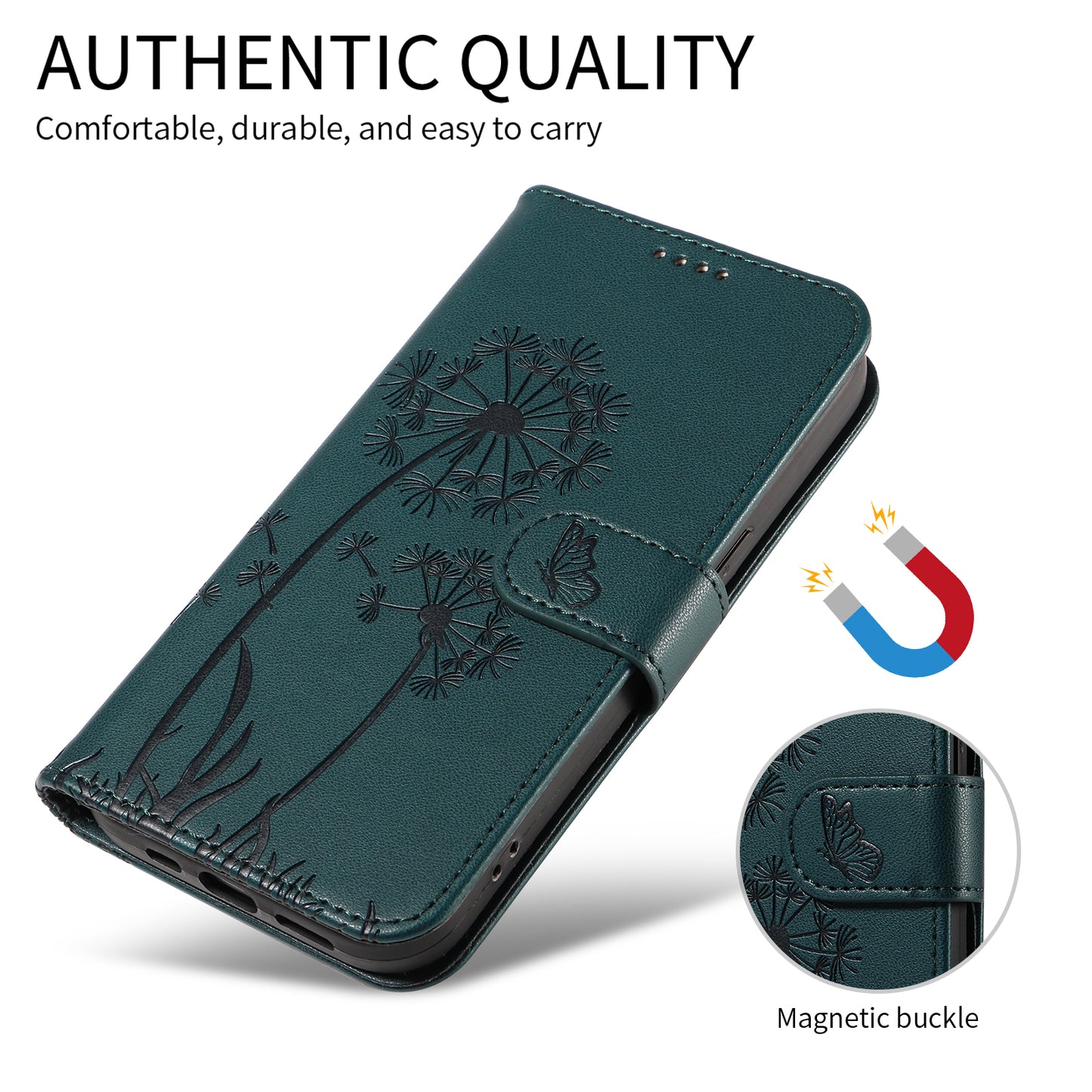For Oppo Reno14 Pro 5G (China) / Oppo Reno14 Pro 5G (Global) Leather Wallet Case with Strap Dandelion Imprint Phone Stand Cover - Blue