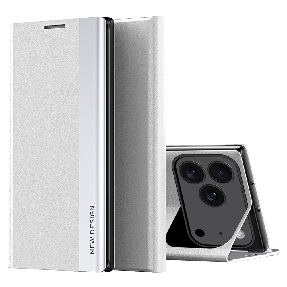 For iPhone 17 Pro Max Case Anti-Drop Leather Phone Cover with Stand - Silver