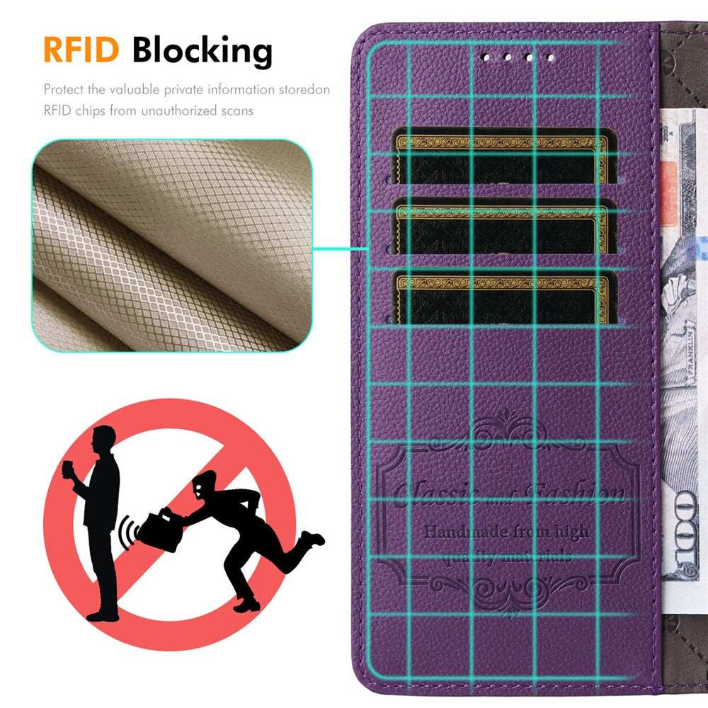 ENKAY HAT PRINCE For iPhone 17 Pro Max Wallet Case with Strap RFID Blocking Leather Stand Phone Cover - Purple