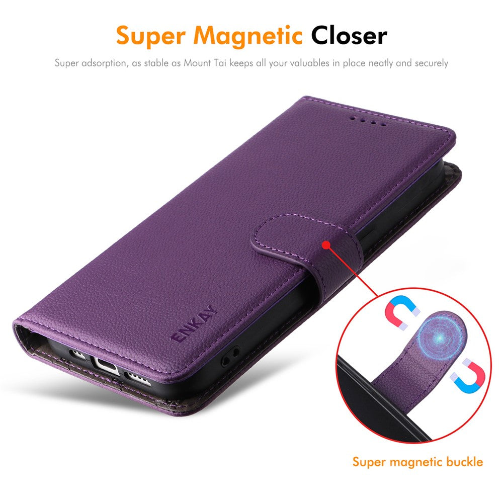 ENKAY HAT PRINCE For iPhone 17 Pro Max Wallet Case with Strap RFID Blocking Leather Stand Phone Cover - Purple