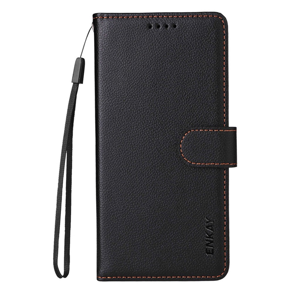 ENKAY HAT PRINCE For iPhone 17 Pro Max Wallet Case with Strap RFID Blocking Leather Stand Phone Cover - Black