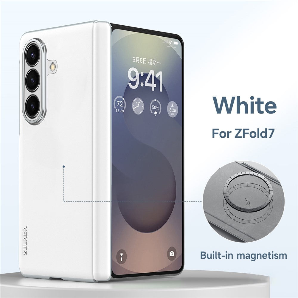 SULADA For Samsung Galaxy Z Fold7 5G Case Leather Back Cover Compatible with MagSafe Hinge Protection - White