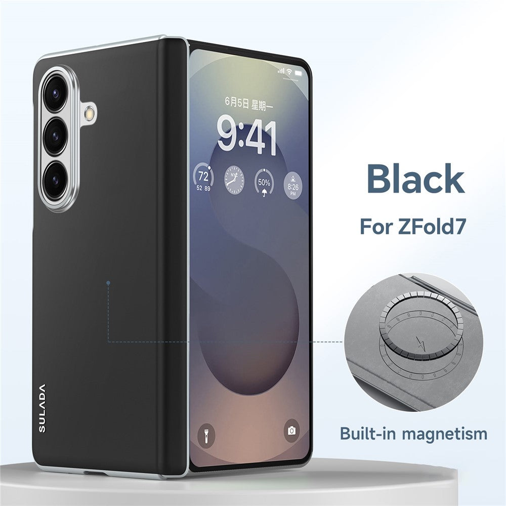 SULADA For Samsung Galaxy Z Fold7 5G Case Leather Back Cover Compatible with MagSafe Hinge Protection - Black