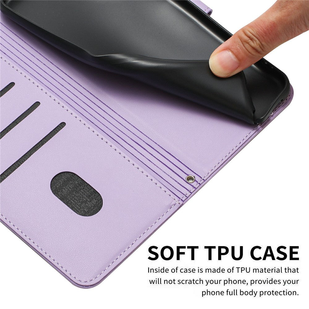 For iPhone 17 Pro Max Wallet Case Cats Imprint Leather Phone Cover with Strap - Purple