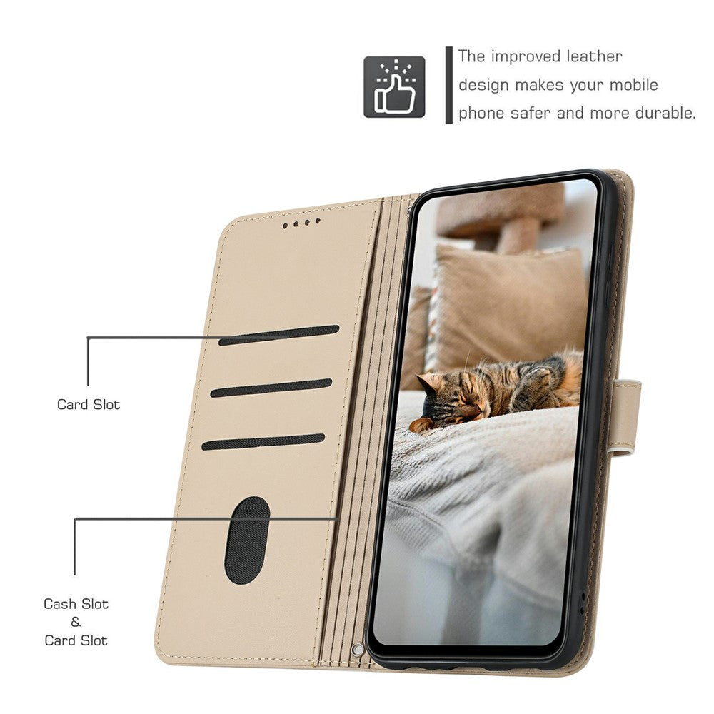 For iPhone 17 Pro Max Wallet Case Cats Imprint Leather Phone Cover with Strap - Beige