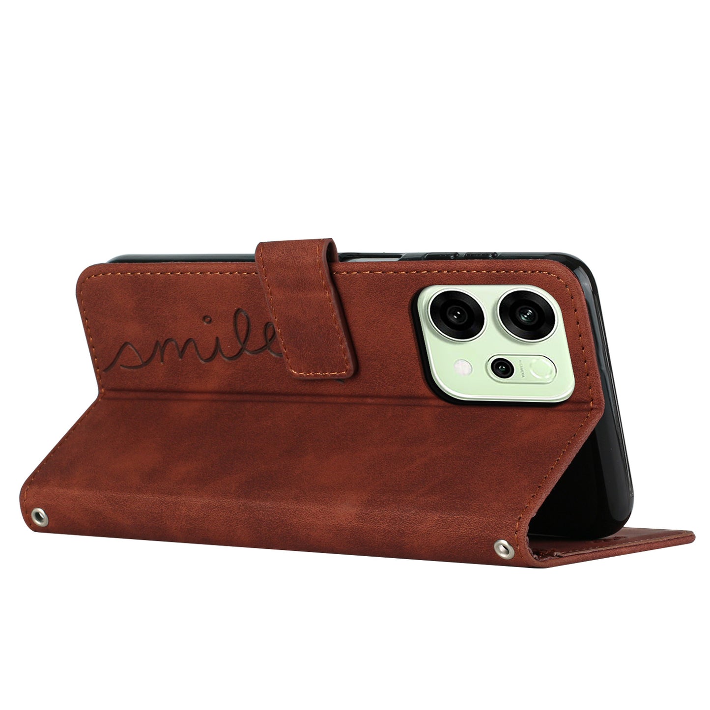 For Oppo Reno14 Pro 5G (China) / Oppo Reno14 Pro 5G (Global) Stand Case PU Leather Phone Cover Imprinted Heart Pattern - Brown