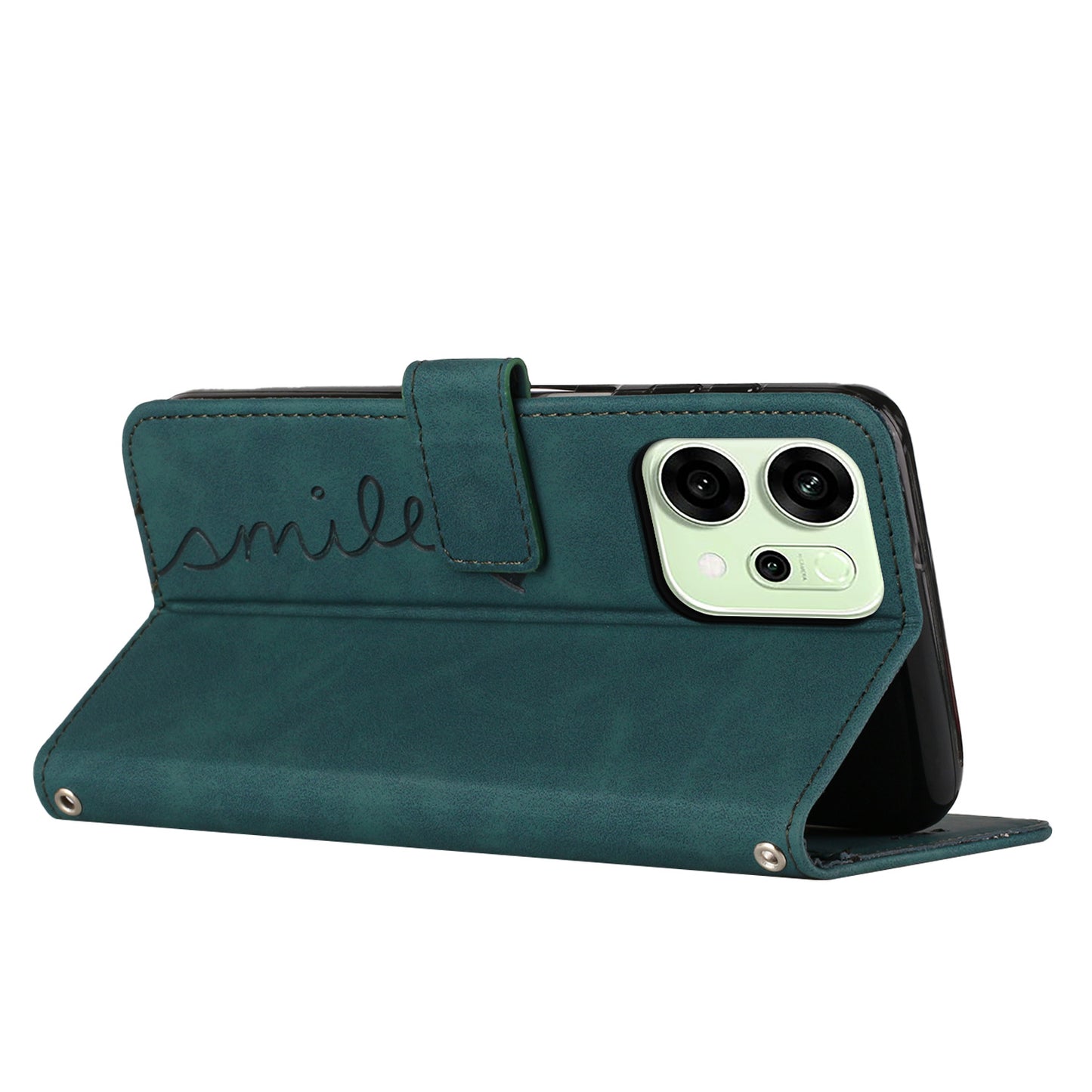 For Oppo Reno14 Pro 5G (China) / Oppo Reno14 Pro 5G (Global) Stand Case PU Leather Phone Cover Imprinted Heart Pattern - Green